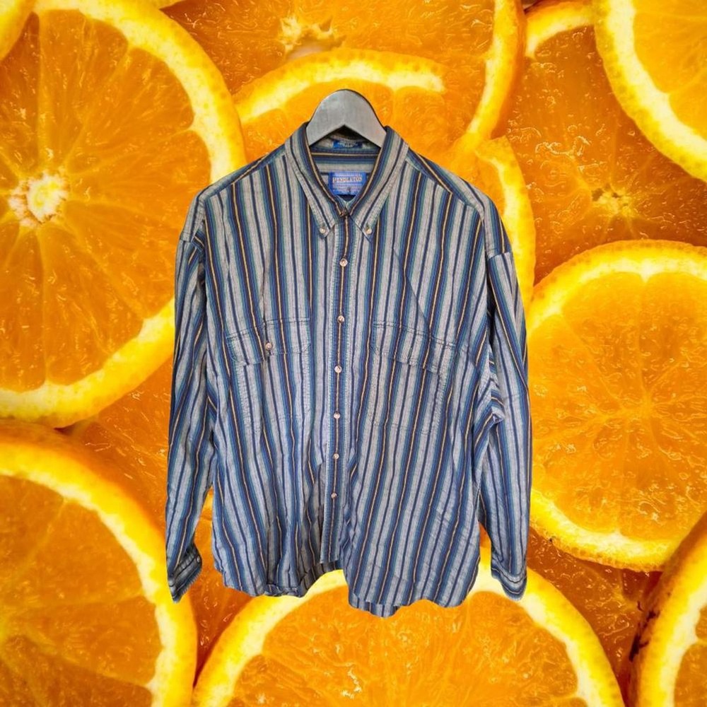 Pendleton Blue, Gray And Yellow Button Down Shirt… - image 1